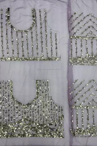 Purple  Color Sequins And Embroidery work  Net