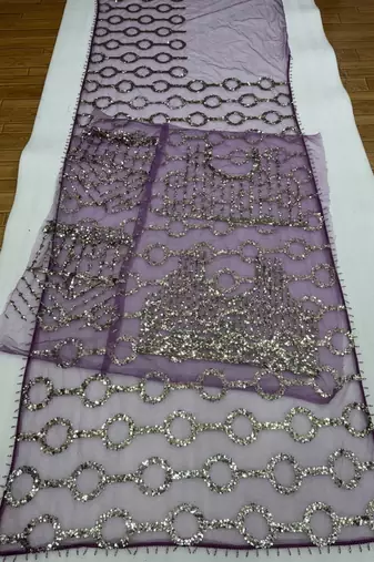 Purple  Color Sequins And Embroidery work  Net