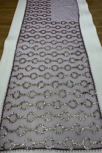Purple  Color Sequins And Embroidery work  Net