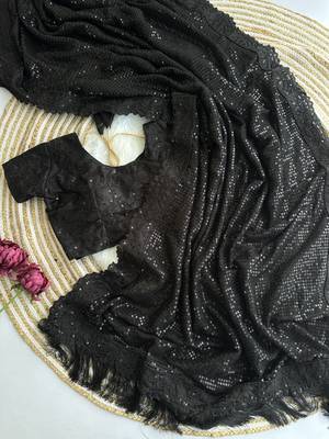 black party wear georgette saree with sequin embroidery work	 4