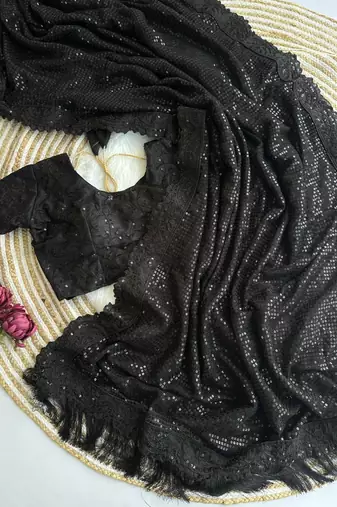 black party wear georgette saree with sequin embroidery work	