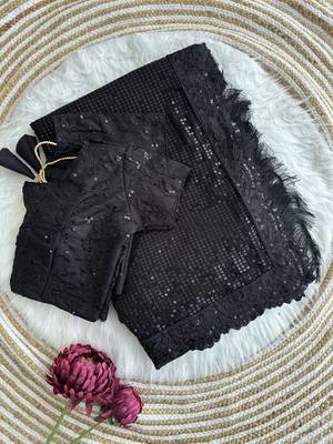 black party wear georgette saree with sequin embroidery work	 5