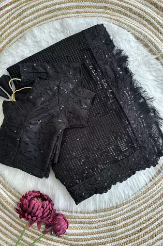black party wear georgette saree with sequin embroidery work	