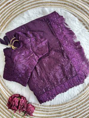 wine party wear georgette saree with sequin embroidery work 5