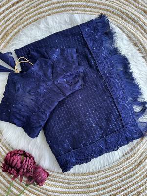 navy blue party wear georgette saree with sequin embroidery work 5
