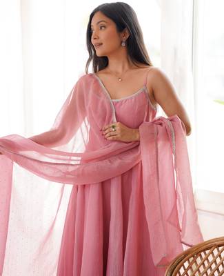 Embroidered Crunchy Silk Flared Anarkali Pant and Dupatta Set 2