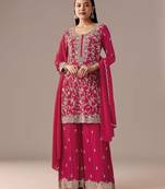 Pink georgette semi stitched wedding suits