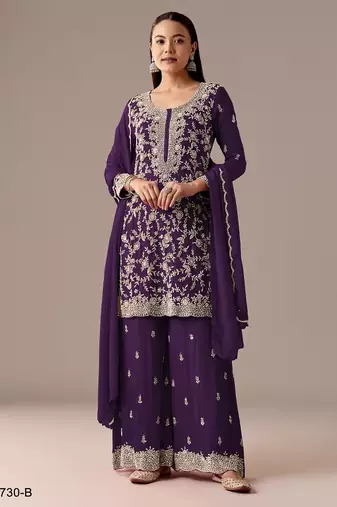Purple georgette semi stitched wedding suits