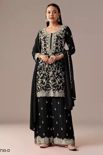 Black georgette semi stitched wedding suits