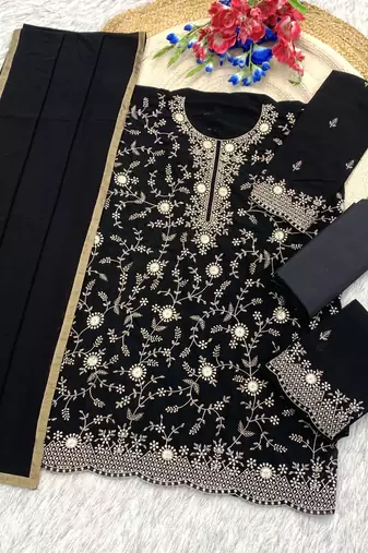 Black georgette semi stitched wedding suits