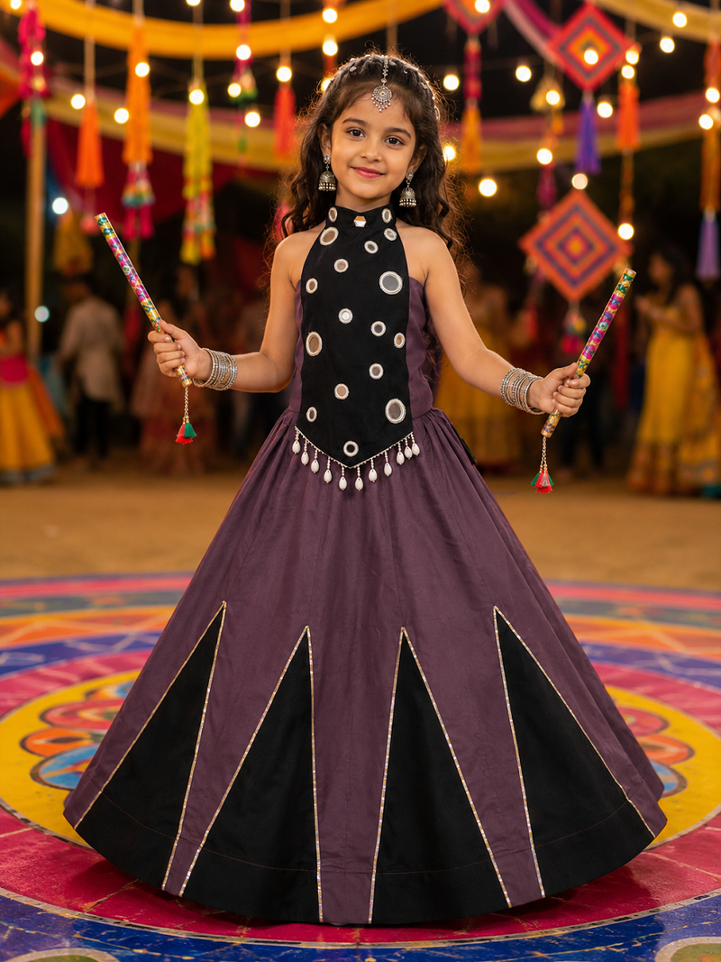 exclusive kids premium navratrichaniya choli collection-2026 mirror & kodi lace work garba & dandiya dress.