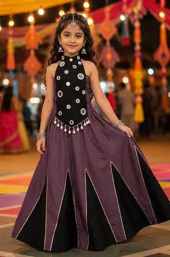exclusive kids premium navratrichaniya choli collection-2026 mirror & kodi lace work garba & dandiya dress.