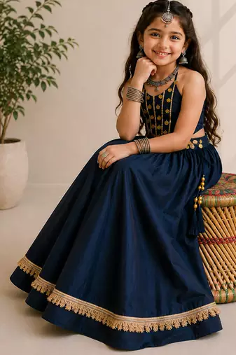 exclusive kids premium navratrichaniya choli collection-2026 mirror & kodi lace work garba & dandiya dress.