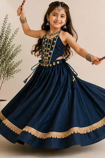 exclusive kids premium navratrichaniya choli collection-2026 mirror & kodi lace work garba & dandiya dress.