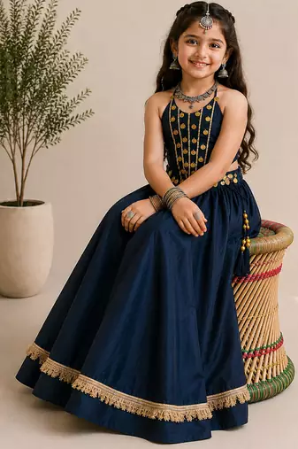 exclusive kids premium navratrichaniya choli collection-2026 mirror & kodi lace work garba & dandiya dress.