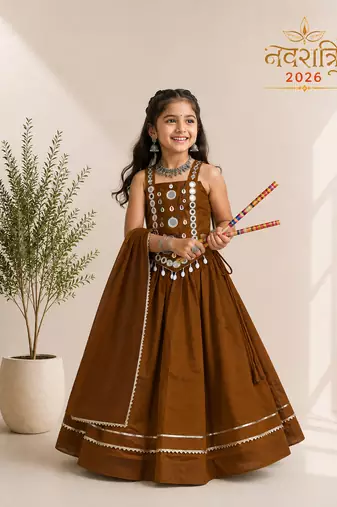 exclusive kids premium navratrichaniya choli collection-2026 mirror & kodi lace work garba & dandiya dress.
