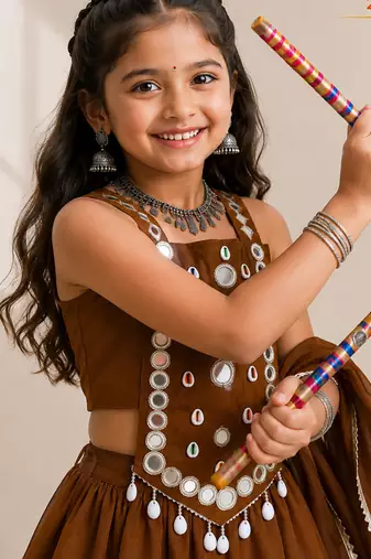 exclusive kids premium navratrichaniya choli collection-2026 mirror & kodi lace work garba & dandiya dress.