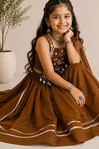 exclusive kids premium navratrichaniya choli collection-2026 mirror & kodi lace work garba & dandiya dress.