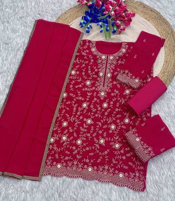 Rani pink blooming georgette silk blend kurta pant set 2