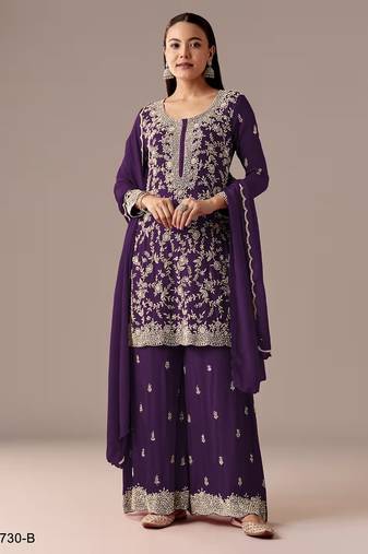 purple blooming georgette silk blend kurta pant set
