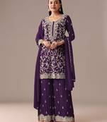 Purple blooming georgette silk blend kurta pant set