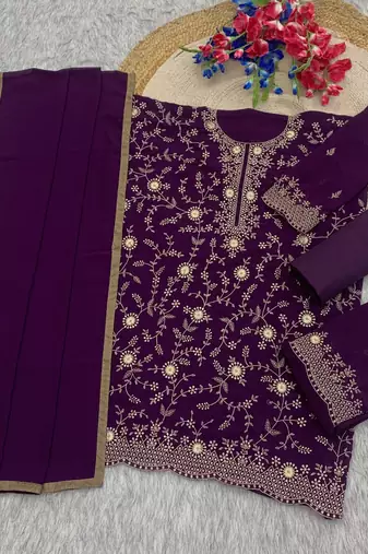purple blooming georgette silk blend kurta pant set