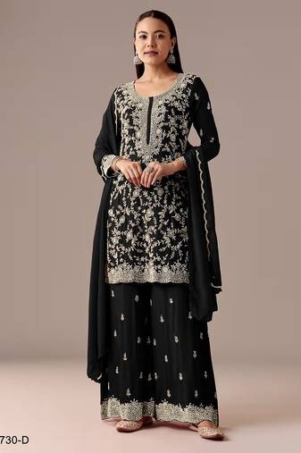 black blooming georgette silk blend kurta pant set
