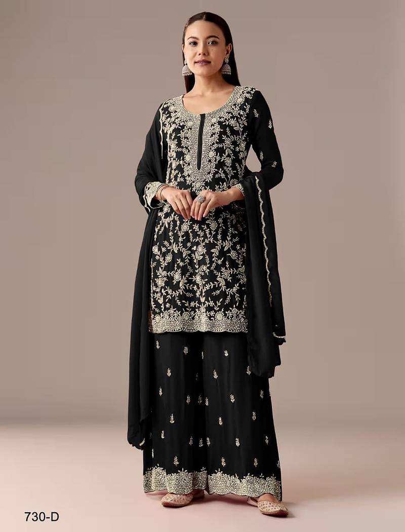 Black blooming georgette silk blend kurta pant set