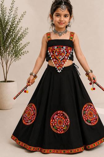 exclusive kids premium navratrichaniya choli collection-2026 mirror & kodi lace work garba & dandiya dress.
