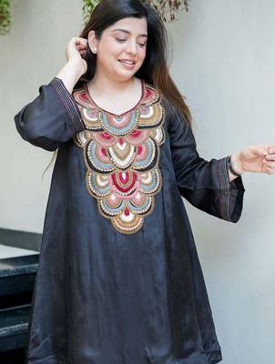 Women's Beautiful Embroidery Work French Crepe Fabric Flared Kurta and Palazzo Set 5