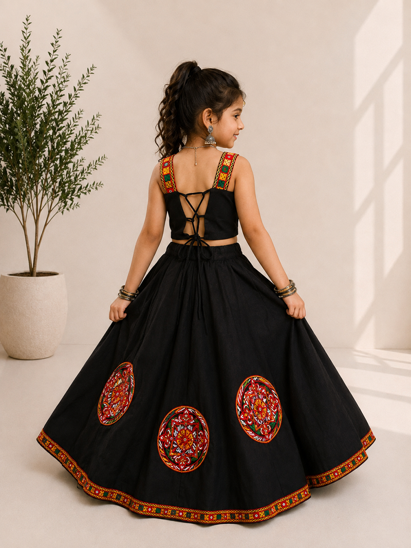 exclusive kids premium navratrichaniya choli collection-2026 mirror & kodi lace work garba & dandiya dress.