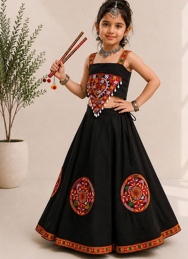 exclusive kids premium navratrichaniya choli collection-2026 mirror & kodi lace work garba & dandiya dress.