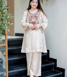 Embroidered French Crepe Flared Kurta and Palazzo Set