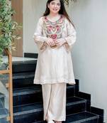 Embroidered French Crepe Flared Kurta and Palazzo Set