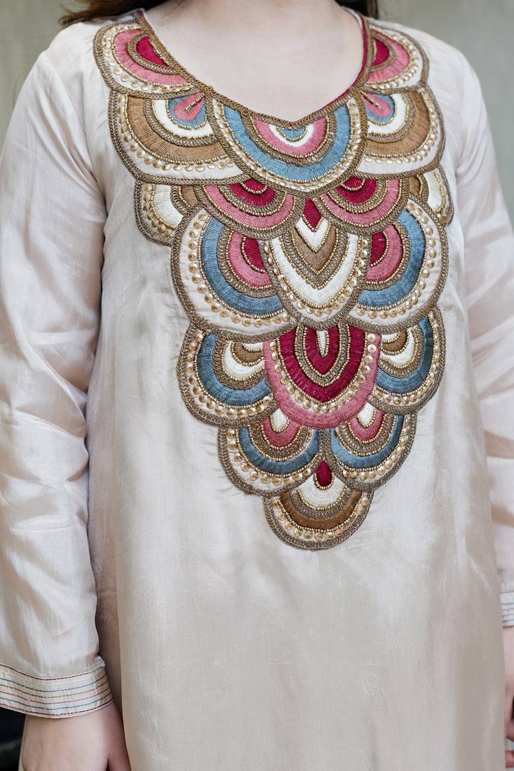 Embroidered French Crepe Flared Kurta and Palazzo Set