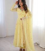 Embroidered Faux Georgette Flared Anarkali Pant and Dupatta Set