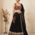 Black faux georgette lehenga choli set with real mirror work