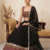 Black faux georgette lehenga choli set with real mirror work