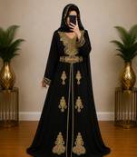 Navy Blue Gold Embroidered Moroccan Kaftan Dress