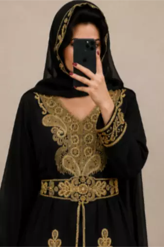 Navy Blue Gold Embroidered Moroccan Kaftan Dress