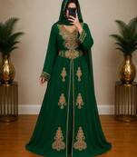 Green Gold Embroidered Moroccan Kaftan Dress