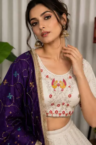 Festive White & Purple Dandiya Special Lehenga Choli