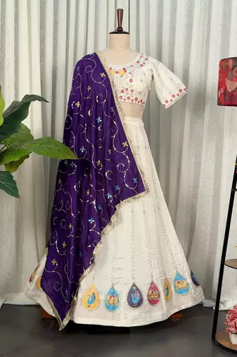 Festive White & Purple Dandiya Special Lehenga Choli