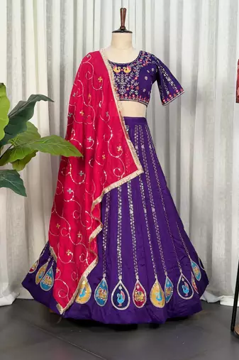 Purple & Rani Pink Dandiya Special Lehenga Choli - Full stitched free size