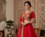 Women's Red Embroidered Chinon Bridal Lehenga Choli Set with Heavy Zari Work, V-Neck Blouse & Matching Dupatta