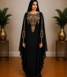 Black Gold Embroidered Luxury Kaftan with Cape