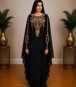 Black Gold Embroidered Luxury Kaftan with Cape