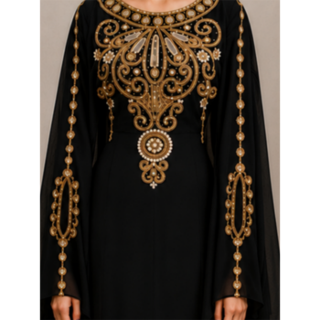 Black Gold Embroidered Luxury Kaftan with Cape 2