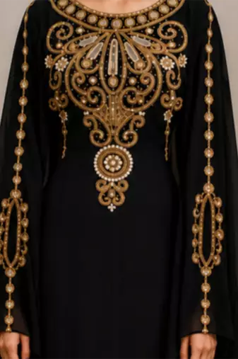 Black Gold Embroidered Luxury Kaftan with Cape