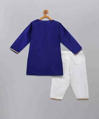 Royal blue embroidered cotton silk father son kurta combo set 4